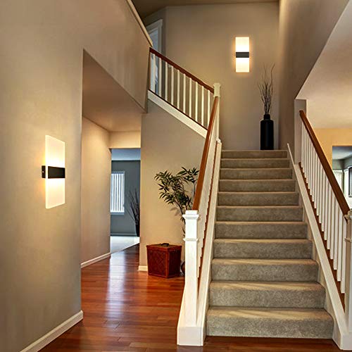Glighone 2Pcs LED Wall Light Indoor Wall Wash Lights LED Wall Sconce Modern Wall Lamp Black Acrylic Lighting for Living Room Bedroom Hallway Dining