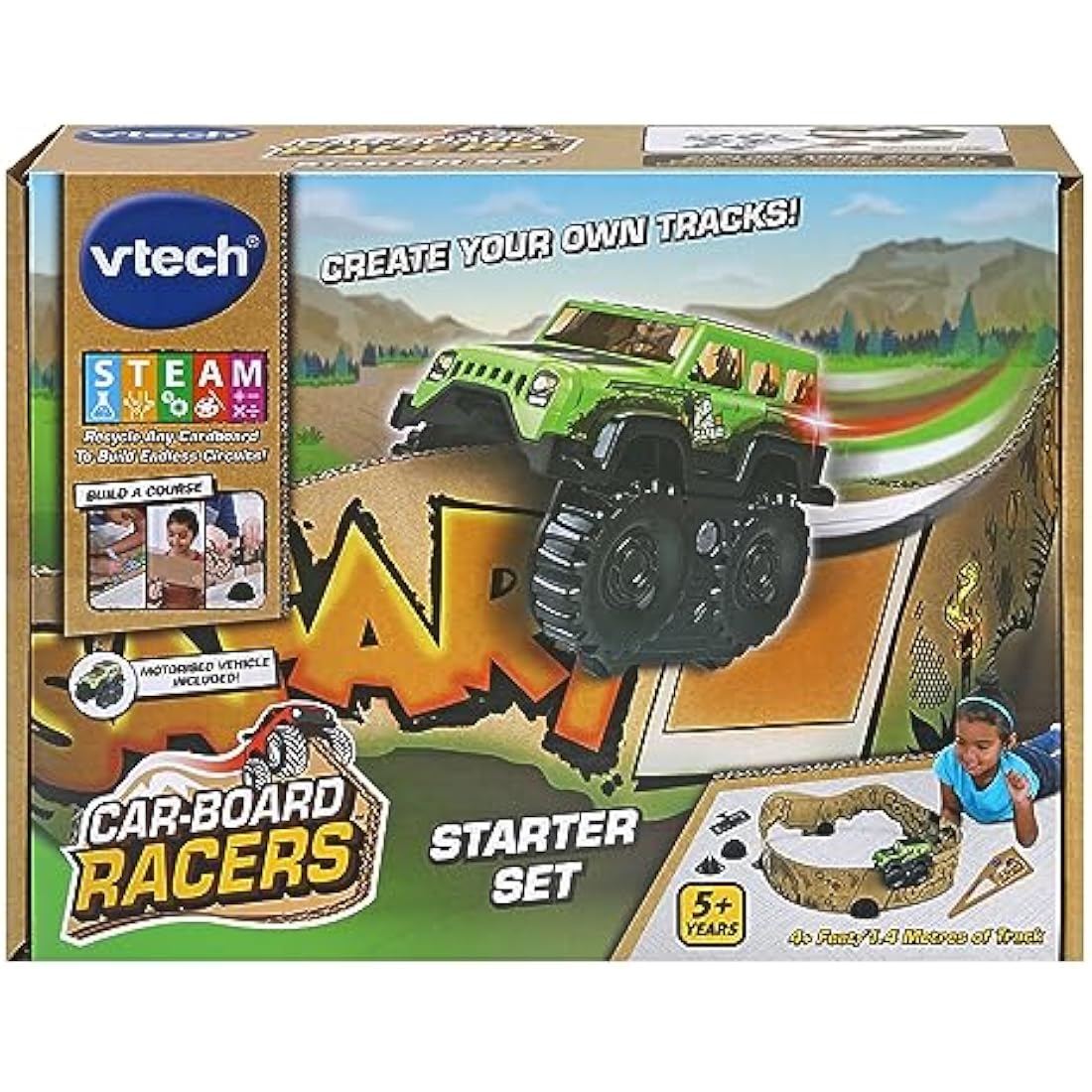 VTech Car-Board Racers Starter Set, Cardboard Race Track for Kids, Car Playset with Included 4x4 Vehicle, For Children age 5, 6, 7 + Years, English Version