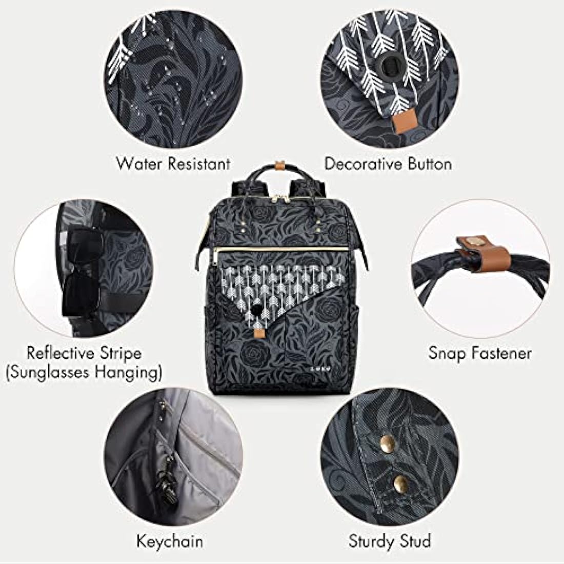 Lekesky Laptop Rucksack Bag15.6 Inch Computer Backpack School Bag for Travel Business College Women Men-Black Rose