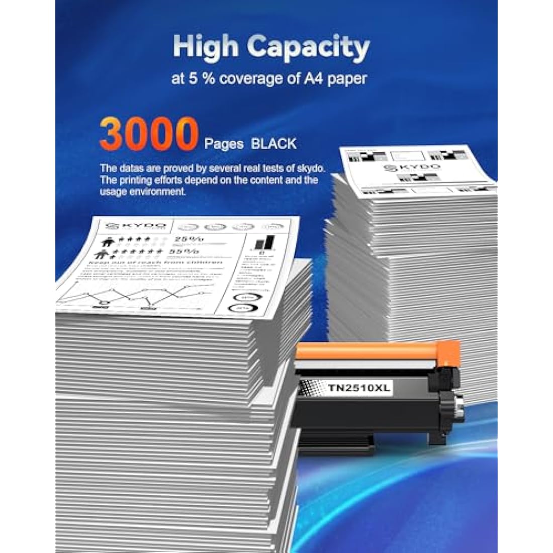 Skydo TN2510XL TN2510 Toner Cartridge (3000 pages, XL) High Yield, Compatible for Brother TN 2510 XL for Brother DCP-L2665DW L2660DW L2620DW L2627DW, HL-L2400DWE L2445DW, MFC-L2835DW L2860DWE(1-Black)
