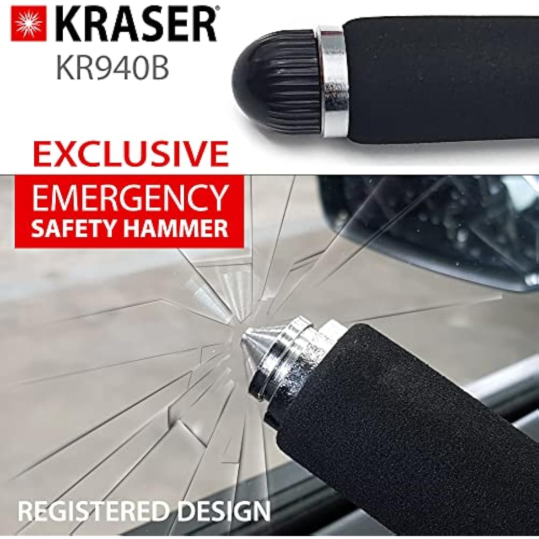 KRASER KR940B Heavy Duty Steering Wheel Lock Keyless Combination Code, Most Visible Deterrent Yellow Coated Reinforced Steel, Emergency Hammer, Universal Anti-Theft Device Car SUV Pick-Up Truck Van
