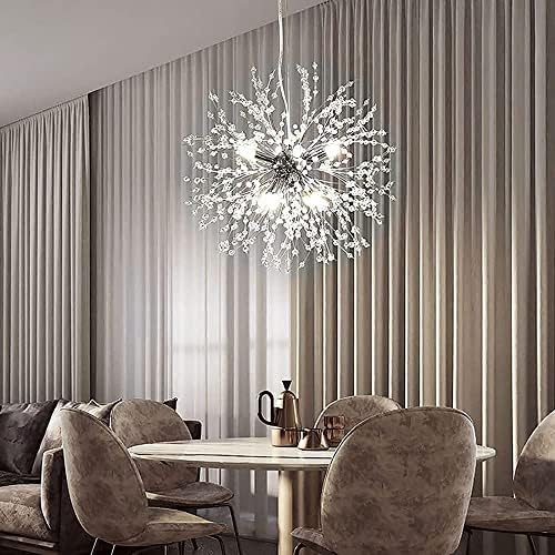 PIAOPIAO Modern Firework Chandeliers Dandelion Pendant Light, 8 Lights G9 Lamps Alloy Fixtures - with Bulb and 32 Strings Crystal, for Living Room, Bedroom, Dining, Foyer, Shop (Cold Light, Silver)