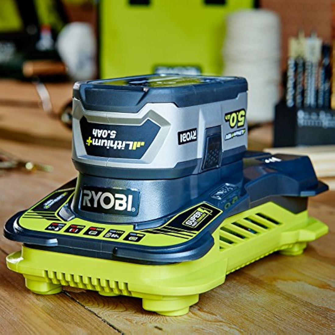 RYOBI RC18150 18V ONE+ Cordless Battery Charger, Hyper Green/Grey, 5.0Ah