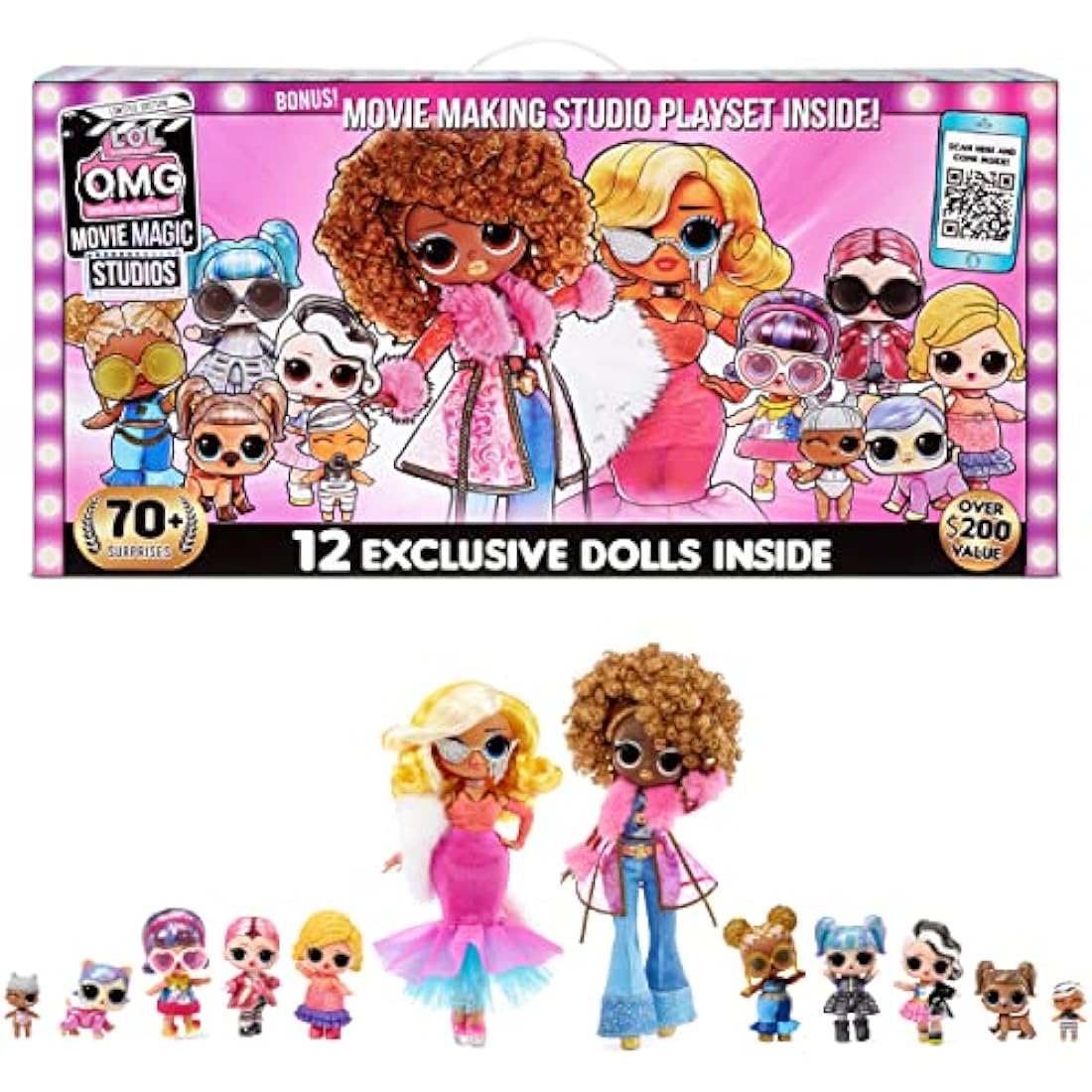 L.O.L. Surprise! 576532EUC LOL OMG Magic Studios-70+ Surprises, 12 2 Fashion Dolls, Studio Stages, Green Screen, Phone Tripod, Movie Theater/Set Packaging, Accessories-for Children Ages 4+