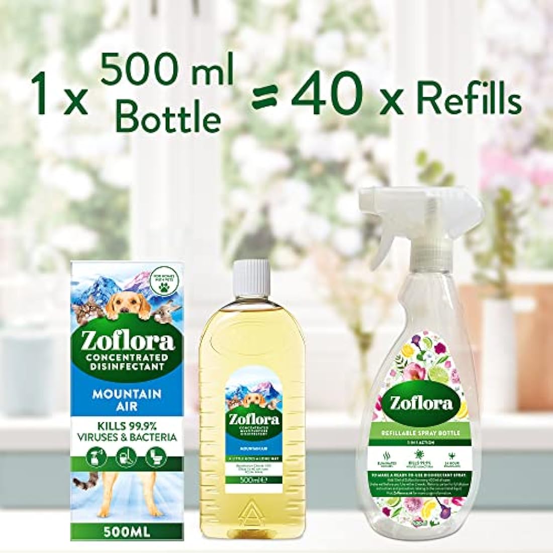 Zoflora Fresh Home Mountain Air Concentrated Disinfectant Liquid, Pack of 6 x 500ml,Pet-Safe Multi-Surface Cleaner, Antibacterial, Kills 99.9% of Germs
