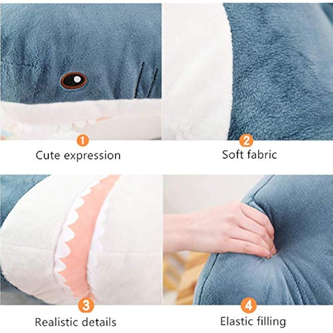 XIAOHONG 100cm Giant Shark Stuffed Animal Toy,Plush Shark Toys,Stuffed Animal Sharks,Soft Shark Cushion Pillow Shark Plush Pillow Stuffed Toy Throw Pillow for Home Decoration Kids Gift