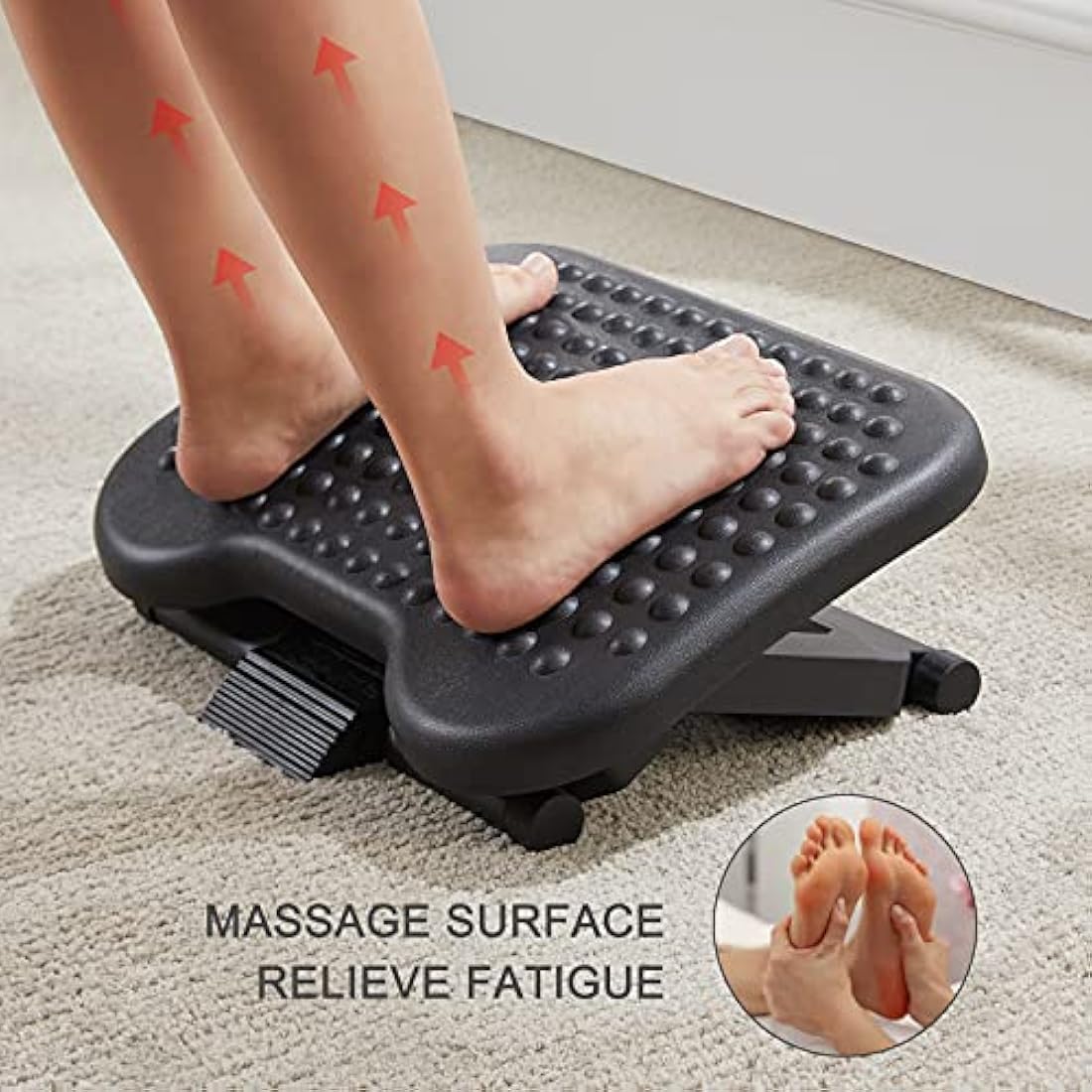 HUANUO Adjustable Under Desk Footrest, Foot Rest for Under Desk at Work with Massage, Foot Stool with 3 Height Position & 30 Degree Tilt Angle Adjustment for Home, Office