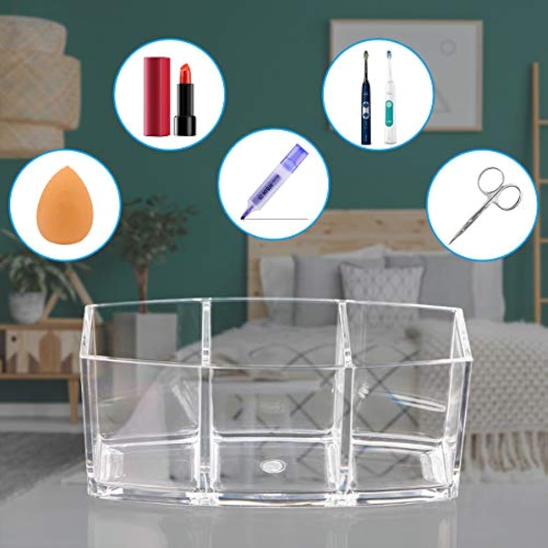 Top-spring Makeup Brush Holder Organizer, 3 Slot Acrylic Makeup Brush Organiser, Eyeliners Display Holder for Comestic Organizing (Clear)