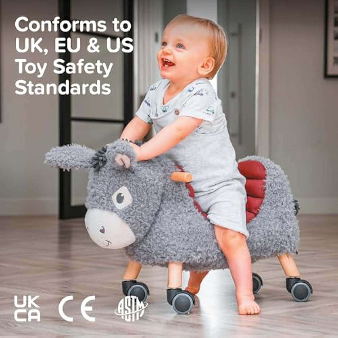 Little Bird Told Me - Bojangles Donkey Ride On Toy for Toddler 12+ Months Unisex - Soft Animal Toy on Wheels, Sturdy Wooden Frame, Wipe Clean Supportive Seat - British Brand Since 2007