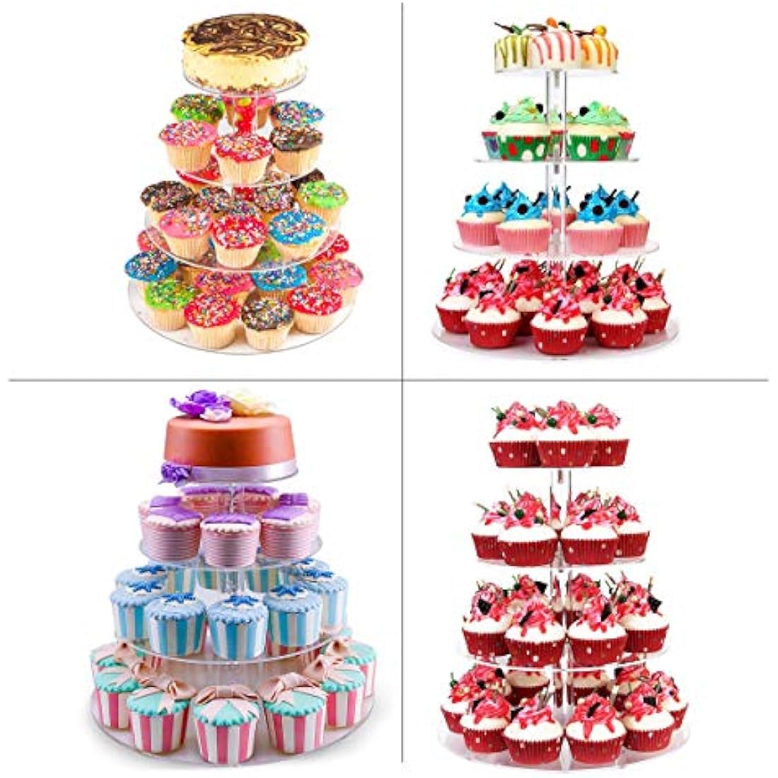 Cupcake Stand, ULIFEME 4 Tier Cake Stands, Round Acrylic Display Stands Cupcake Tower for Wedding, Birthday & Party, 6'' / 8'' / 10'' / 12'' Diameter Round Stand, 4 Inch Height, 4mm Thickness Acrylic