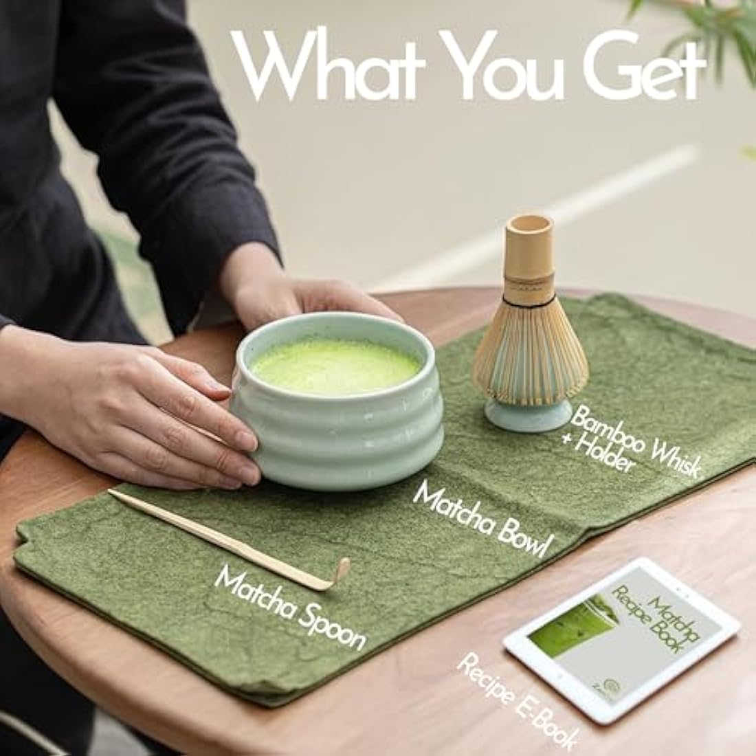 ZenSip Matcha Set - Matcha Whisk and Holder, Matcha Bowl and Matcha Scoop - 4pcs Matcha Kit with Recipe Ebook, Premium Material - Essential Matcha Whisk and Bowl for Perfect Matcha Tea Set