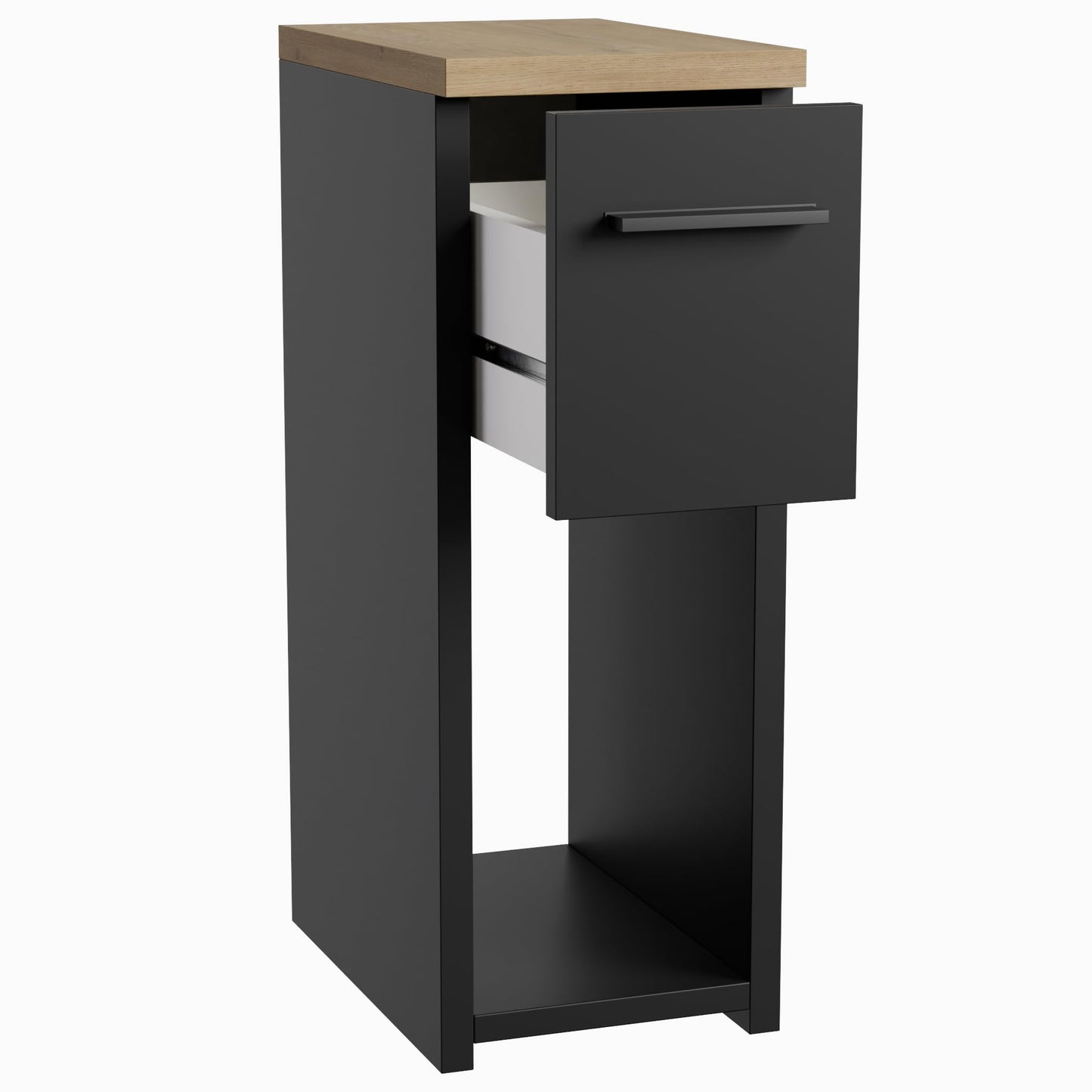 ComfortCove Narrow Bedside Table with Storage Shelf & Handle, Black/Oak