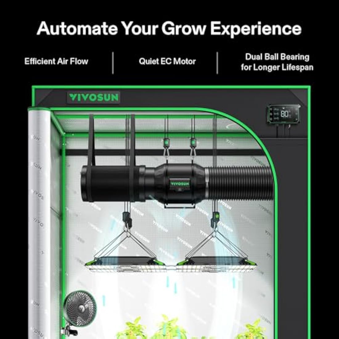 VIVOSUN Inline Duct Fan 150 mm Quiet Extractor Fan 693 m³/h with EC Motor and GrowHub E42A WLAN Controller AeroZesh T6 Fan for Grow Tents and Hydroponics