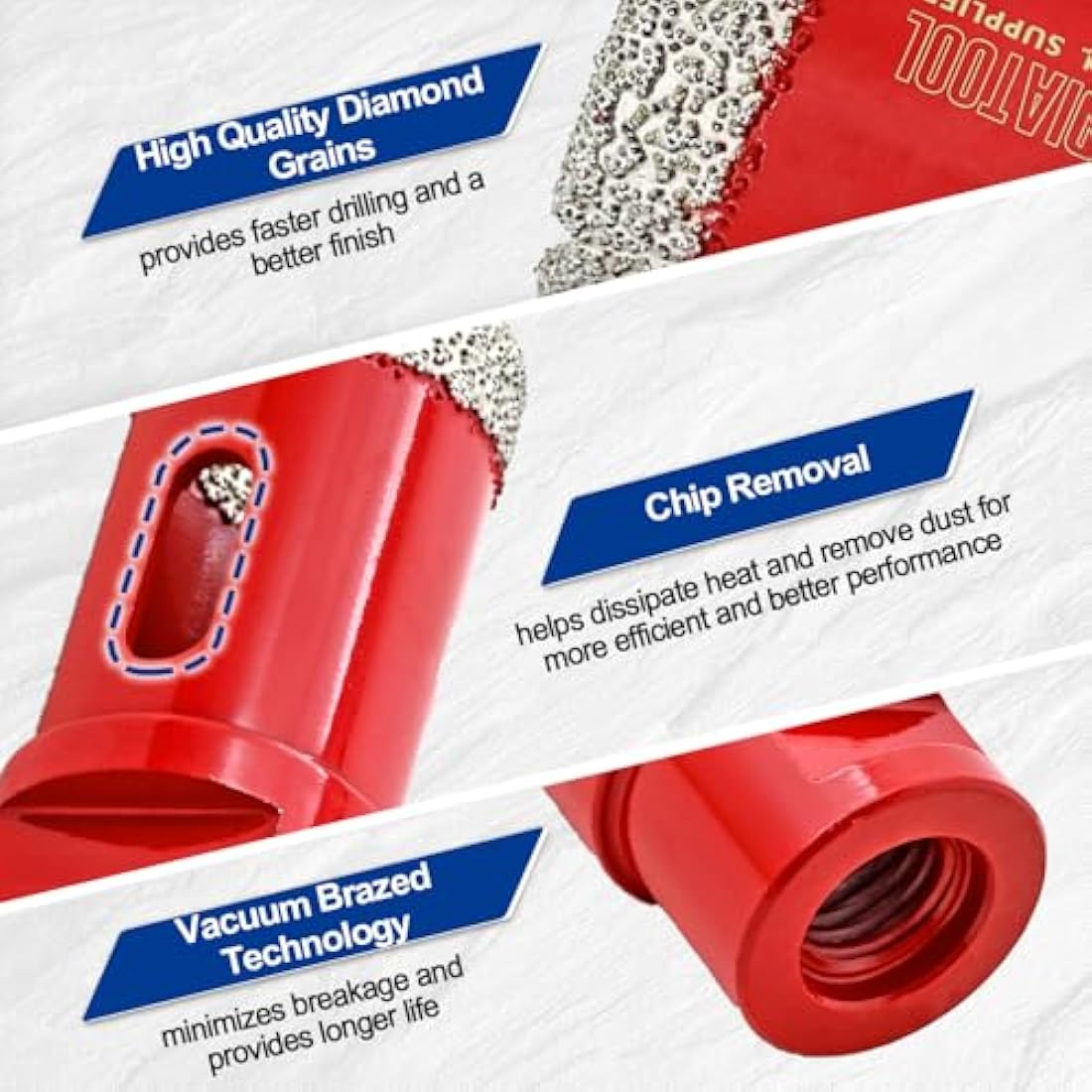 SHDIATOOL Dry Diamond Drill Core Bits 4pcs/Set Dia 20/25/35/50mm Vacuum Brazed M14 Connection for Tile Porcelain Granite Marble