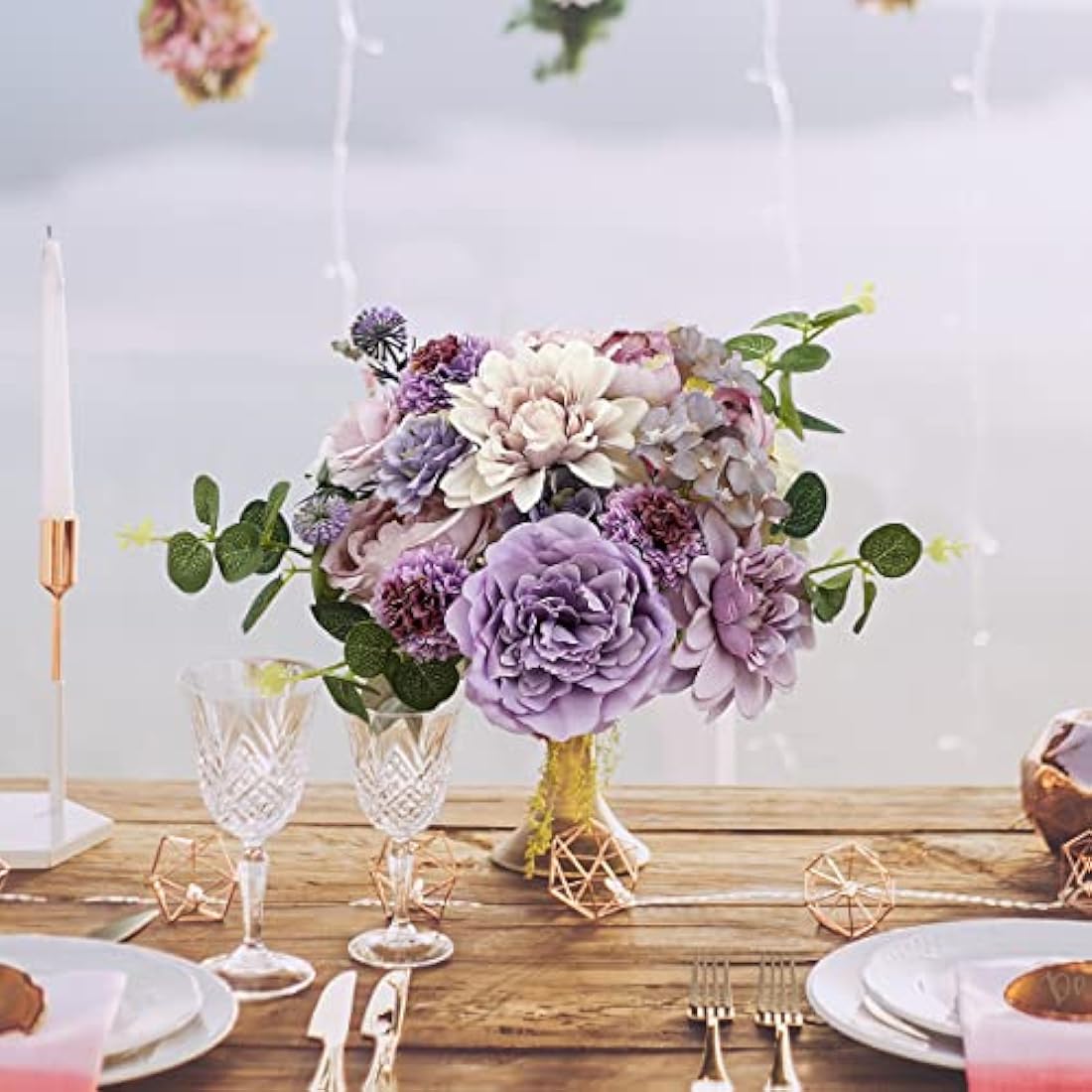 Kisflower Artificial Flowers Purple Silk Artificial Roes Combo Peony Flower for DIY Wedding Bridal Bouquet Party Home Decorations (Purple)