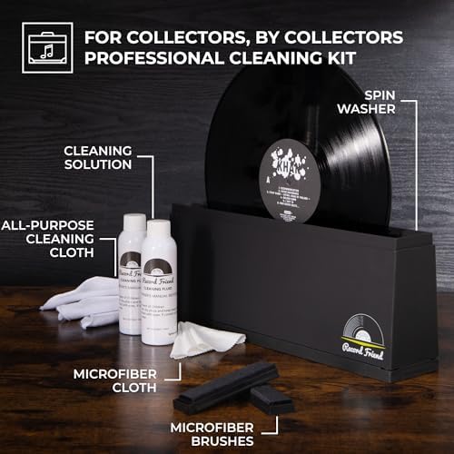 BIG FUDGE Vinyl Record Cleaner Kit - Scratch-Free Album Record Cleaning Machine w/Record Cleaning Solution Fluid, Record Brush, Drying Racks - Professional Vinyl Record Care