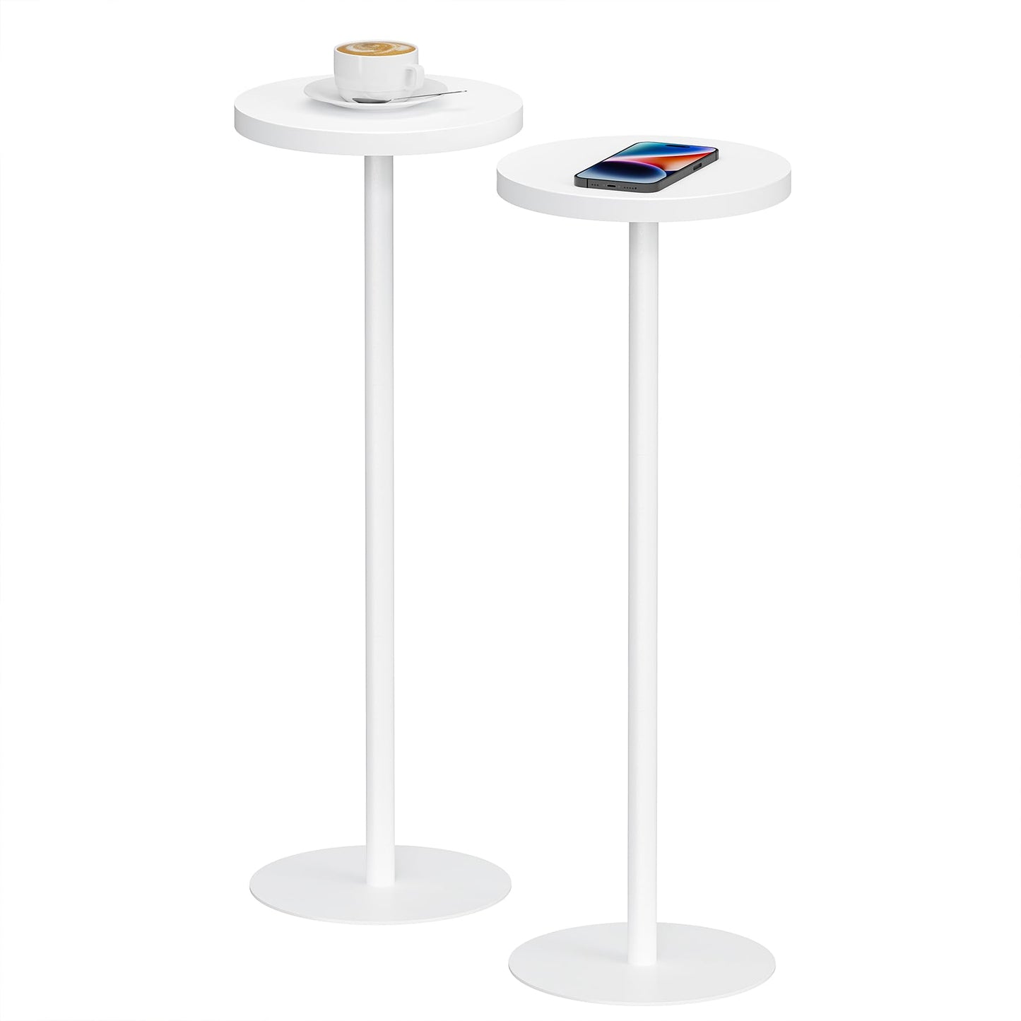 TUTOTAK Tall Round Side Table, Small End Table, Set of 2, Drink Table, Pedestal Side Table, livingroom, White V1TB01BW0652EU