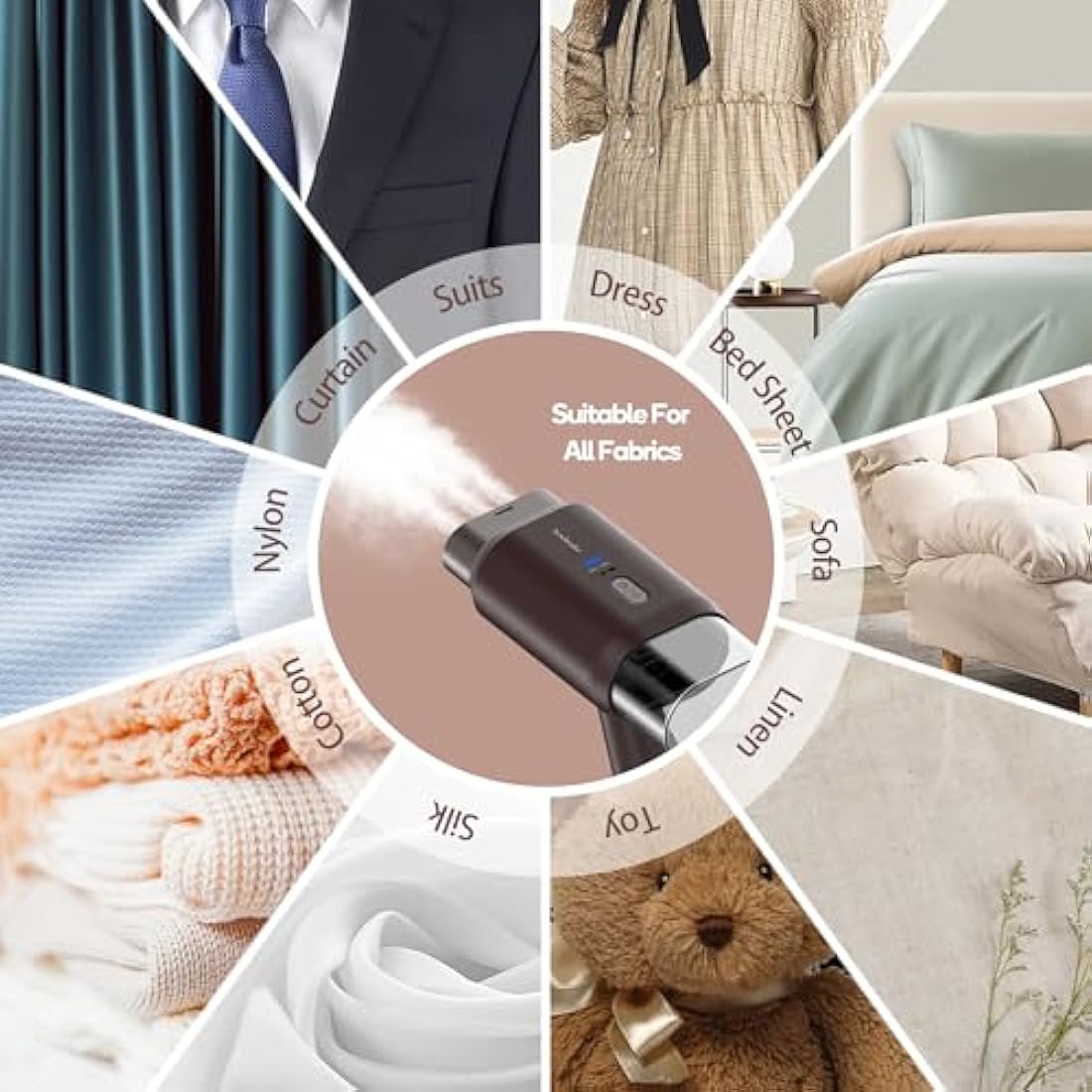 Newbealer Dual Voltage Travel Clothes Steamer - 220V/120V, 1200W Portable Garment Steamer with 180ml Detachable Water Tank, Horizontal & Vertical Steaming, Auto-Off, 20s Fast Heat Up, Brown