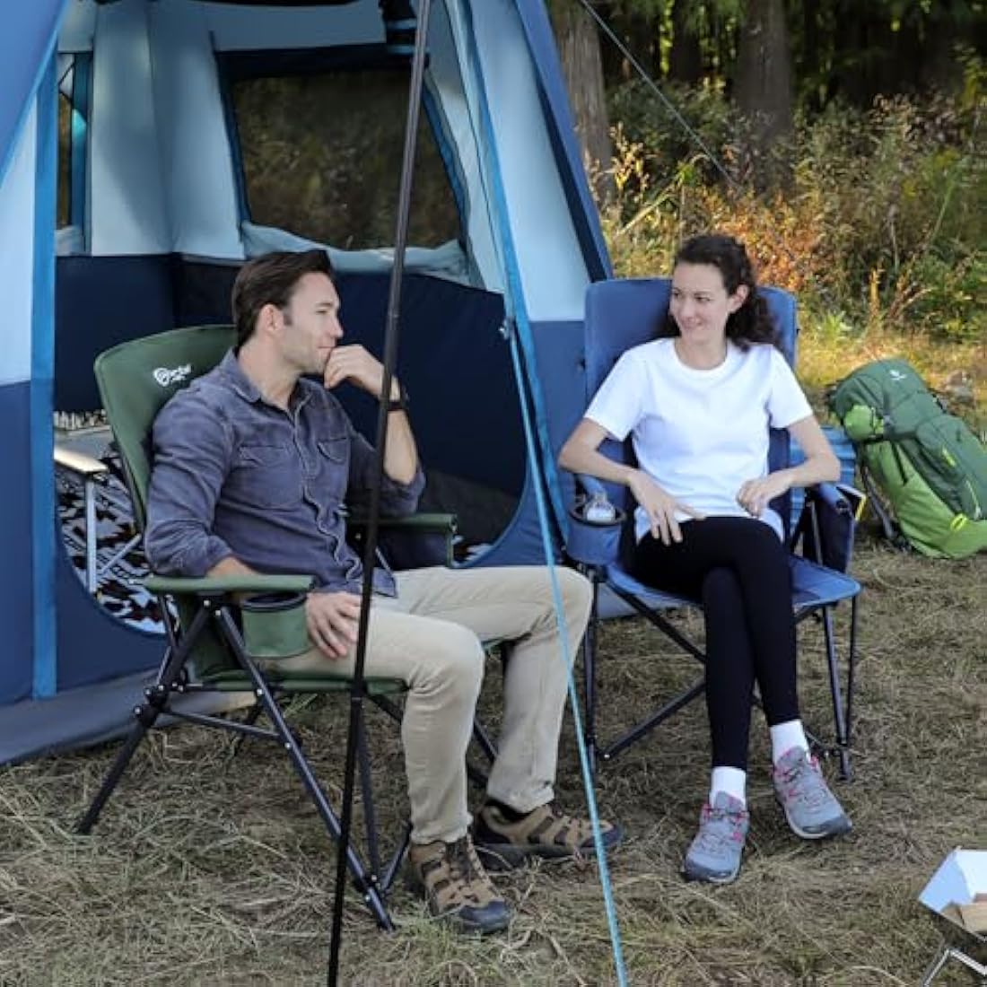 Portal Folding Camping Chair for Adults High Back Heavy Duty 180KG Load Foldable Garden Picnic Festival Collapsible Chair Oversized Hard Armrests Mesh Back Portable for Fishing Beach Patio