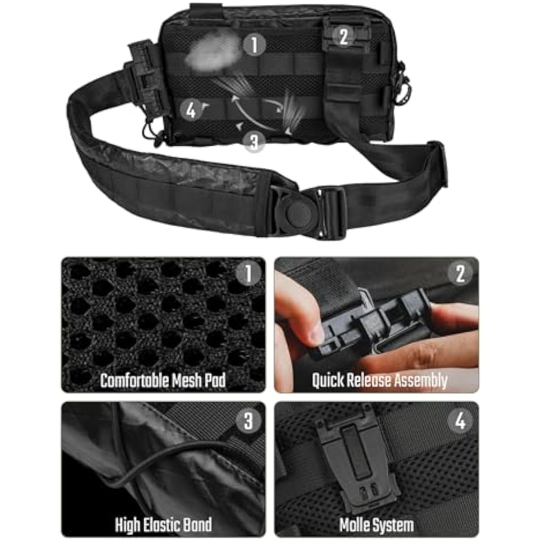 TACTICAL_GEEK Cache L3 EDC Sling Bag, Lightweight Nylon Shoulder Daypack, Crossbody Bag, Hiking Ambidextrous Strap, Travel Hiking Concealed Carry, Chest Backpack Casual Shoulder for Daily