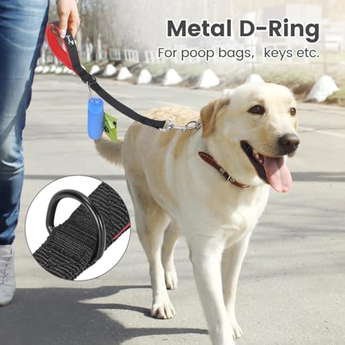 PETTOM Short Dog Lead with Soft Pad, Traffic Dog Lead Close Control, Short Leads for Dogs en Nylon Pet Walking Handle Leads- Black L-18.1Inch