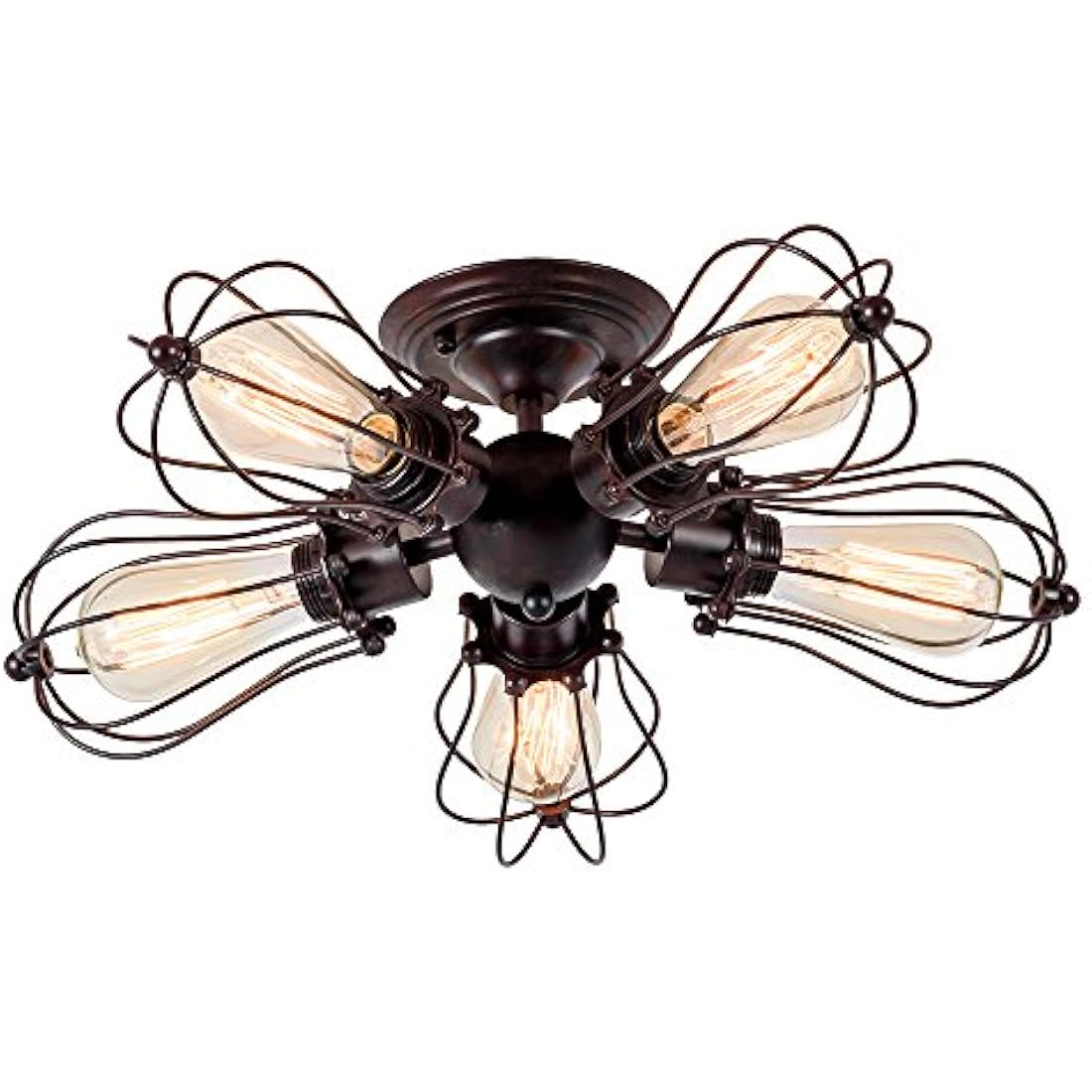 LULING Vintage Ceiling Light Industrial, Chandeliers E27 Socket Metal Wire Cage Lamp Semi-Flush Mount Rustic Ceiling Light Metal Lamp Fixtures (No Bulb) (with 5 Light) (Rust)