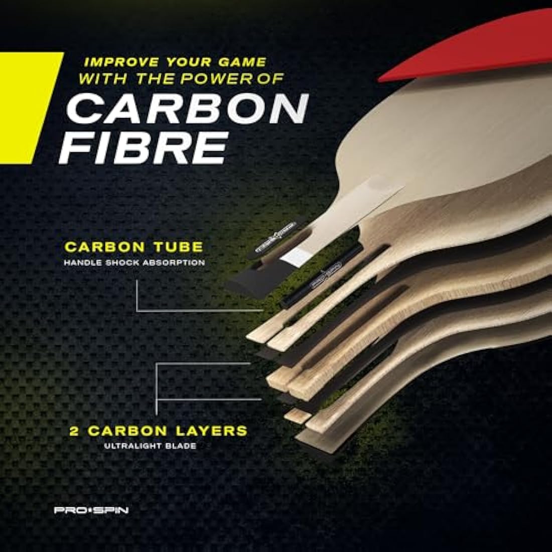 PRO SPIN Table Tennis Bats - Carbon Fibre Table Tennis Racket - Superior Control & Spin - Professional Quality Ping Pong Bat - Includes Premium Rubber Protector
