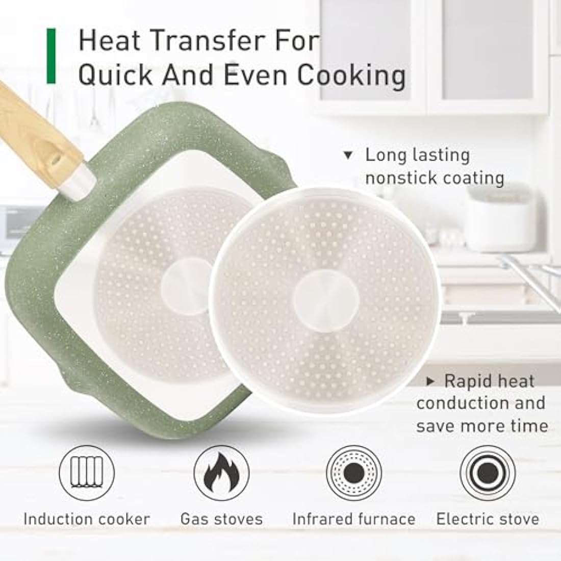 Kitchen Academy 17 Piece Non-Stick Pots and Pans Set, Induction Pan Set, Granite Non-Stick Saucepan Set, Green