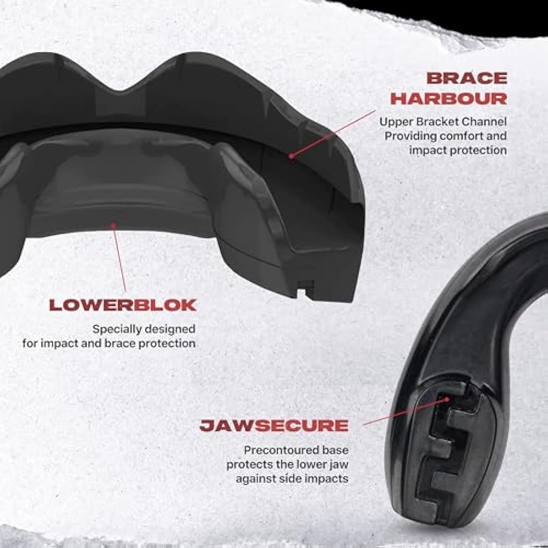 SafeJawz Mouthguard for Braces, One Size Re-mouldable Gum Shield with Case for Boxing, MMA, Rugby, Martial Arts, Judo, Karate, Hockey and All Contact Sports (Black)