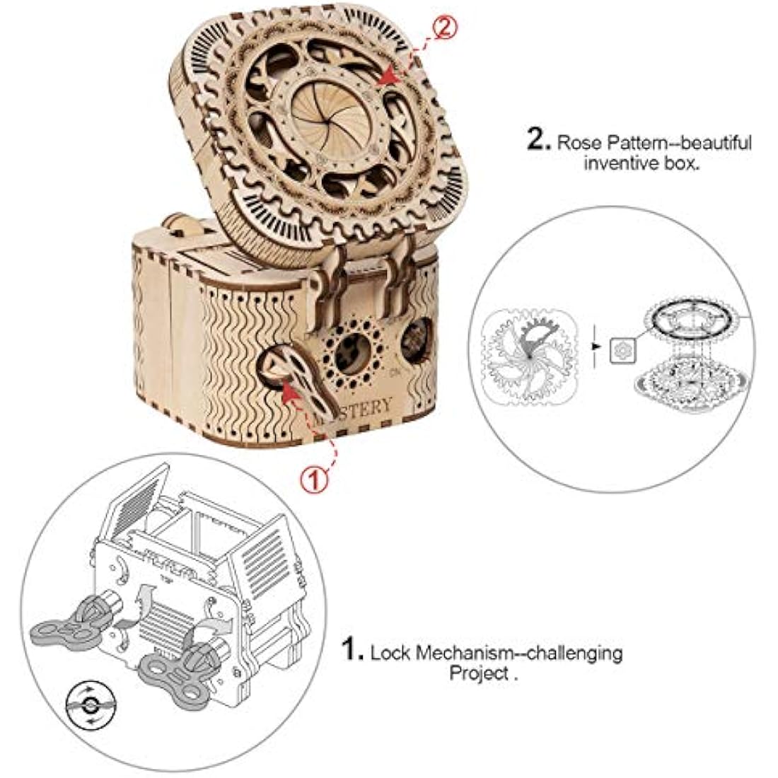 ROKR 3D Wooden Puzzle Treasure Box - Model Kits For Adult - Puzzle Box Model Building Kits - Christmas Birthday Gifts For Teens and Adults