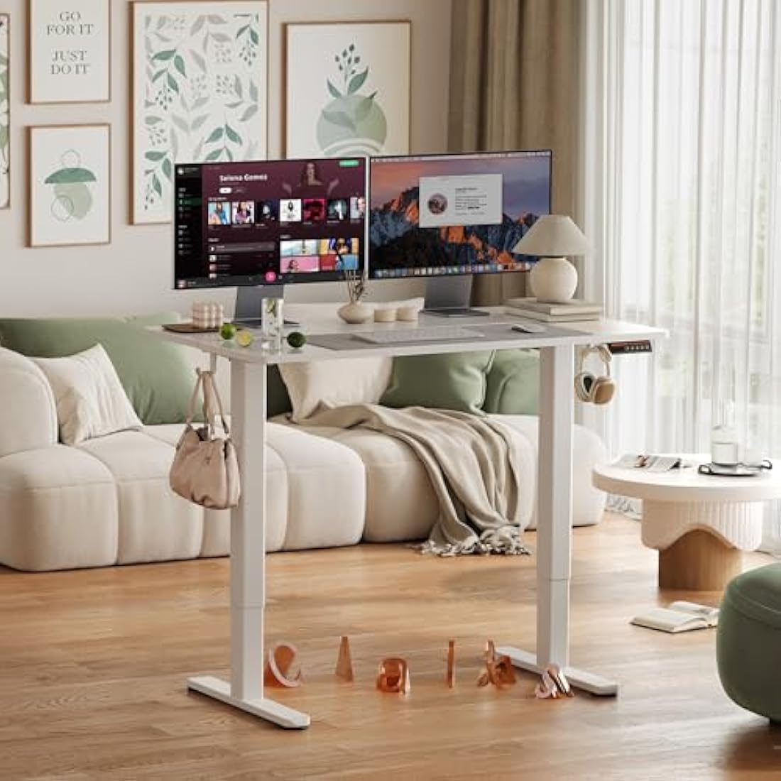Claiks Electric Standing Desk, Adjustable Height Stand up Desk, 140x60 cm Sit Stand Home Office Desk with Splice Board, White Frame/White Top
