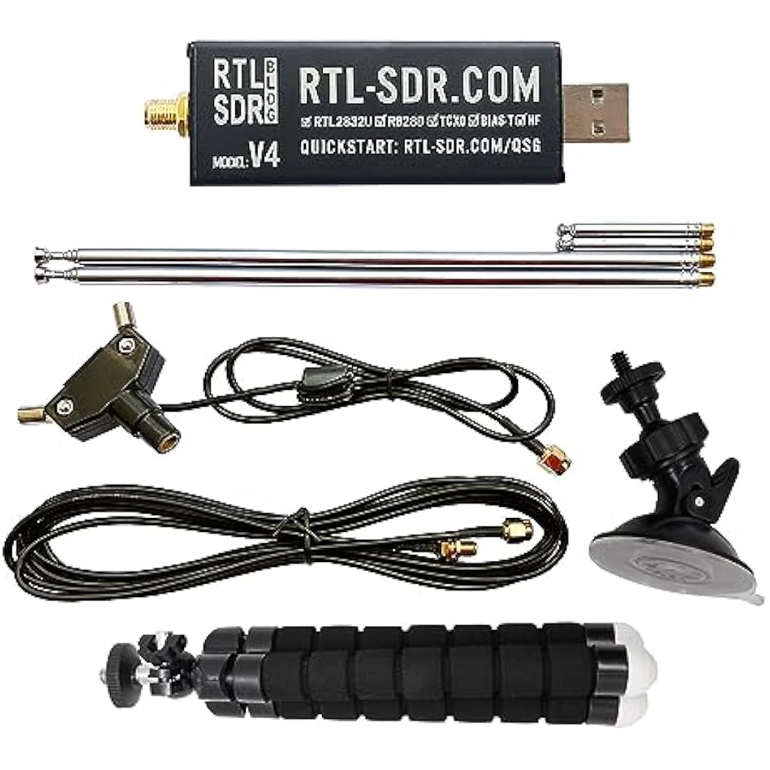 RTL-SDR Blog V4 R828D RTL2832U 1PPM TCXO HF Bias Tee SMA Software Defined Radio with Dipole Antenna Kit