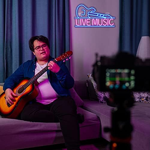 Live Music Neon Signs Blue Pink Music LED Neon Lights Letters Neon Sign Guitar Shaped Light up Sign for Bar Music Stadio Nightclub Party Wall Decor Gift for Boys Girls