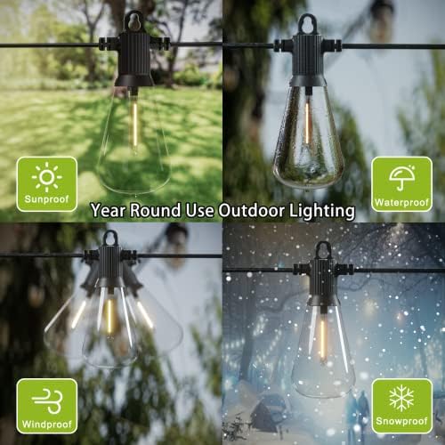 Kawaya Outdoor Festoon Lights Mains Powered 45.7m / 150ft Garden String Lights Waterproof with 73+3pcs LED Bulbs Shatterproof Vintage Dimmable for Outside Fence Terrace Gazebo Wedding Festival