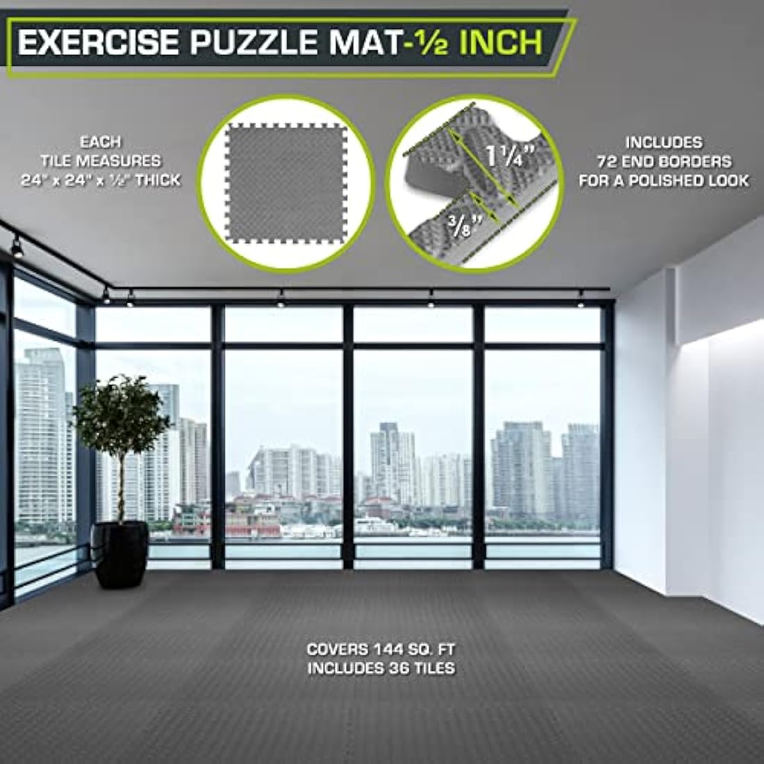 ProsourceFit Puzzle Exercise Mat ½ in, EVA Interlocking Foam Floor Tiles for Home Gym, Mat for Home Workout Equipment, Floor Padding for Kids, Grey, 24 in x 24 in x ½ in, 144 Sq Ft - 36 Tiles