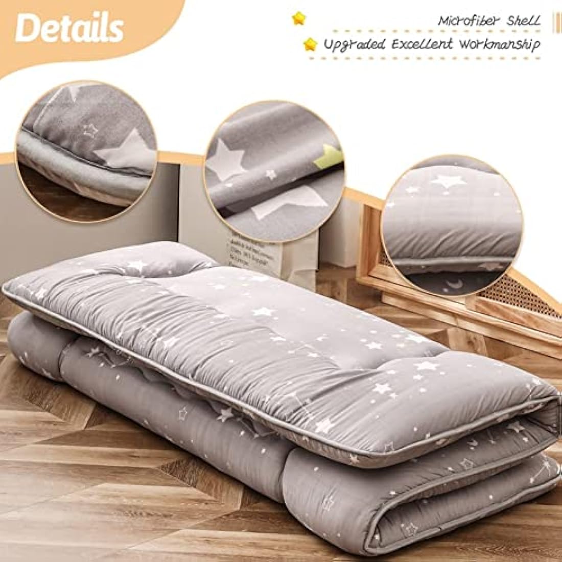 MAXYOYO Japanese Floor Mattress Futon Mattress, Thicken Tatami Mat Sleeping Pad Foldable Roll Up Mattress Dormitory Mattress Pad Floor Lounger Pillow Bed (Constellation, Single)