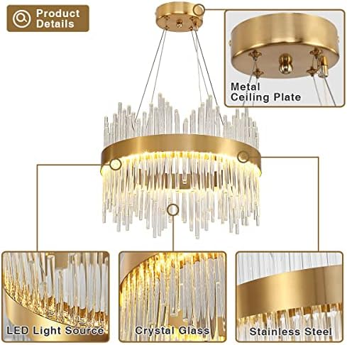 AOOCHOK Modern Crystal Chandelier Gold Pendant Light Fixtures, Small Crystal Hanging Lamp for Entryway, Corridor, Balcony, Porch, Restaurant, Door Opening, D40cm