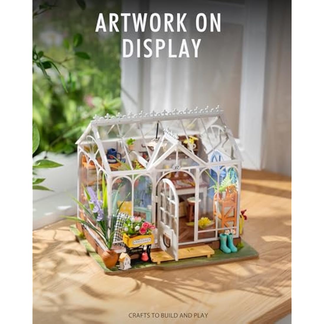ROBOTIME DIY Miniature House Kit Garden House | Wooden Dollhouse Model Building Kit with LED for Adults and Children | Holiday Birthday Gift