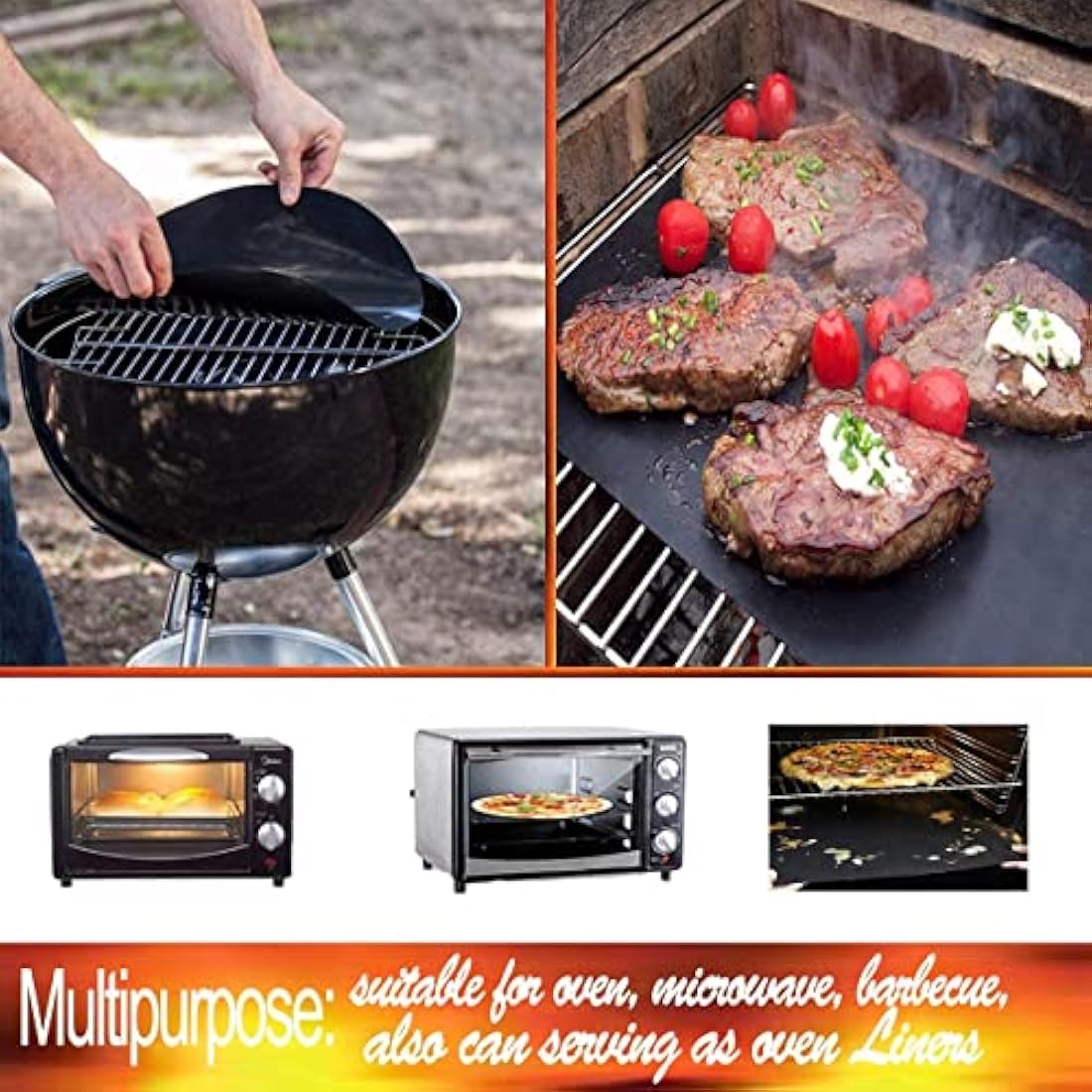 QH7 BBQ Mats,BBQ Cooking Mat Non Stick Barbecue Baking Mats for Charcoal, Gas or Electric Grill - Heat Resistant,Barbeque Grill Mats Reusable and Easy to Clean, FDA Aproved ((180X40) CM)