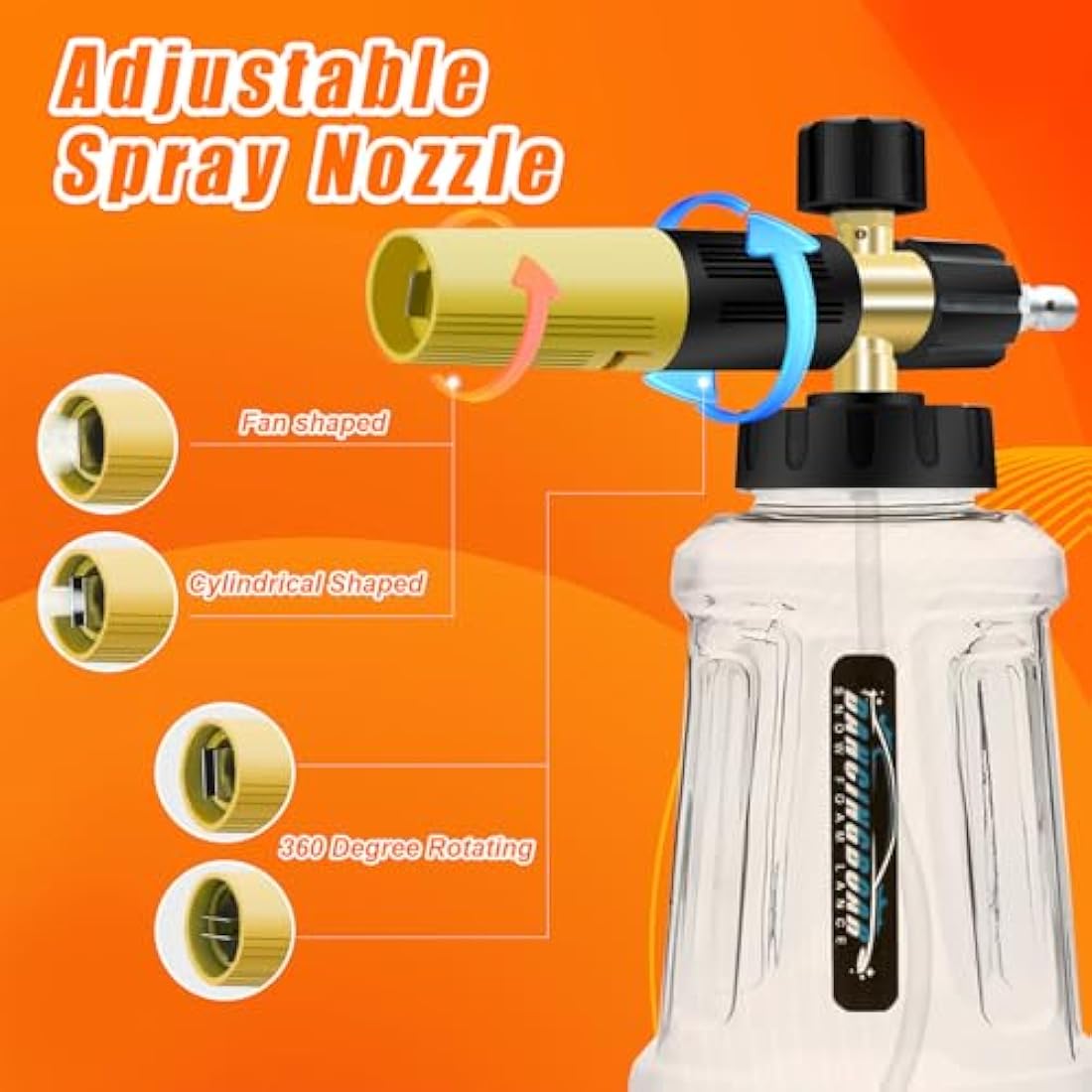 DANCINGBOAR Foam Cannon Compatible with 1/4 Quick Connect Pressure Washer, 1L Adjustable Snow Foam Lance Soap Dispenser with New Generation Adjustable Spray Nozzle (Black & Yellow)