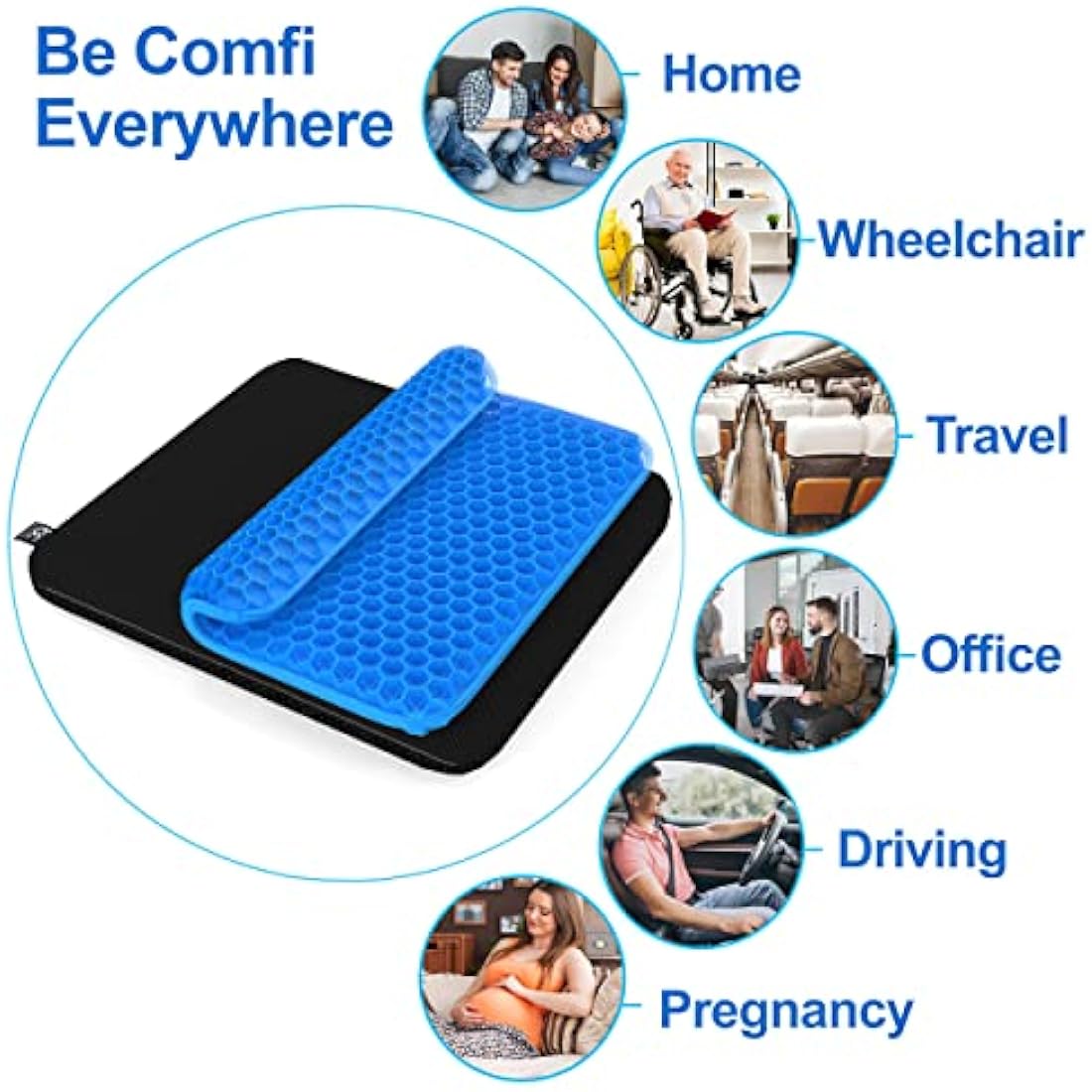 b.comfi® Gel Seat Cushion with 2 x Covers - Pressure Cushion for Coccyx Sciatica & Lower Back Pain Pressure Relief - Office Chair Memory Foam Alternative Wheelchair & Car Seat Cushion
