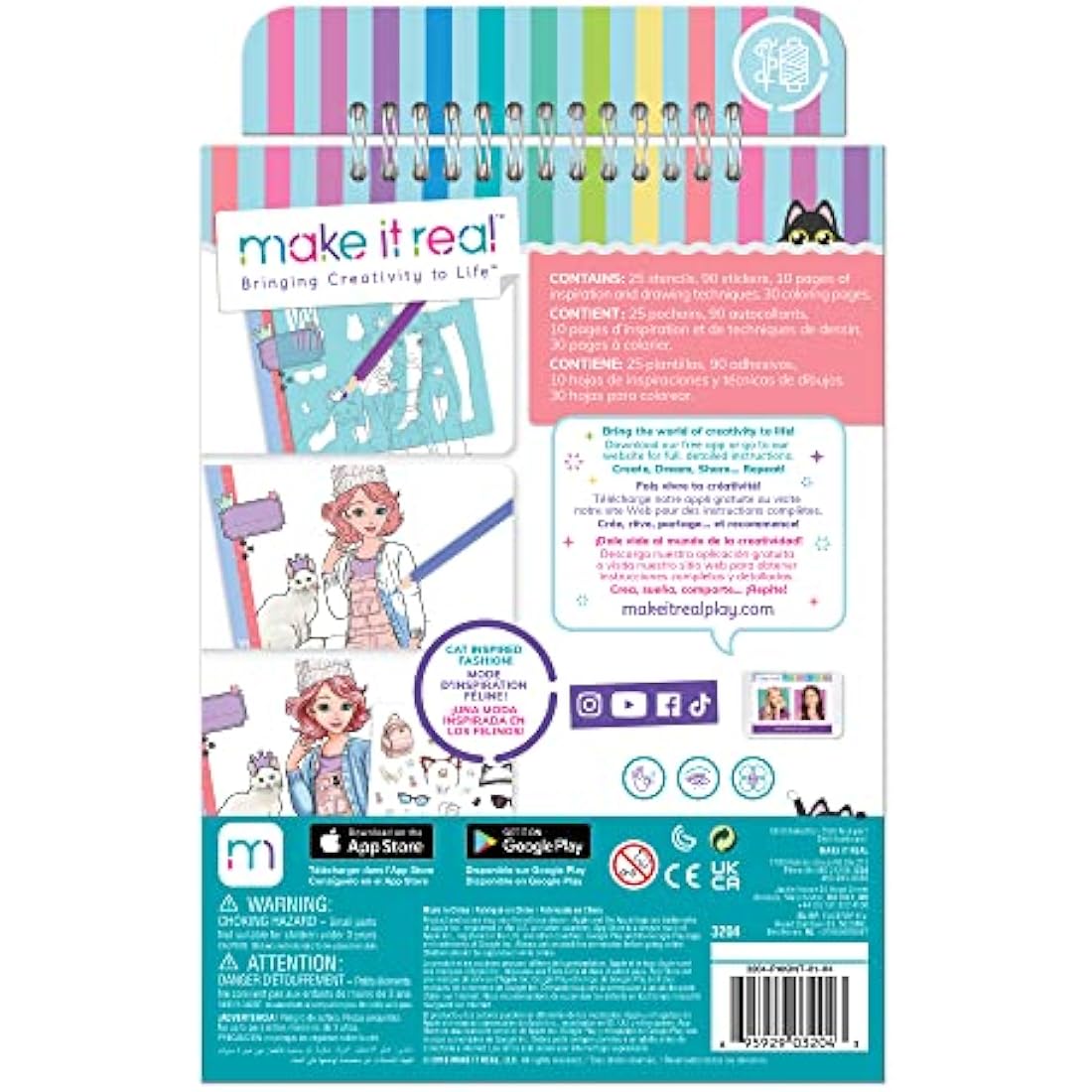 Make It Real Kitty Inspired Fashion Sketchbook with Stencils and Stickers for Creativity - Kids Arts and Crafts Colouring Book - Girls Gifts…