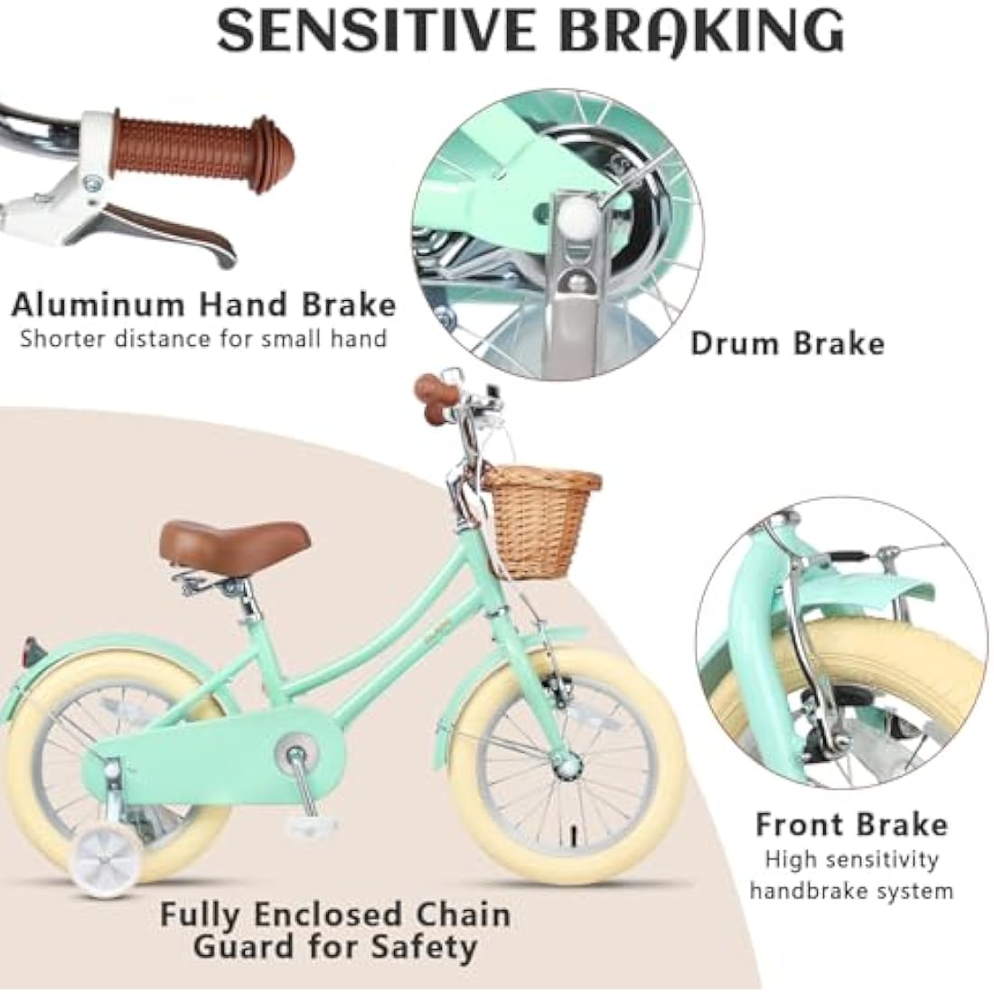 Glerc Little Molly 16 Inch Kids Retro Girls Bike for 2-13 Year Old with Wicker Basket & Stabilisers/Kickstand, Multiple Colors