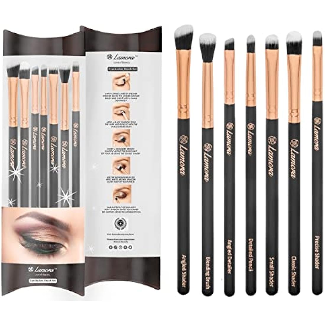 Make Up Eye Brushes Set - Eyeshadow Eyeliner Blending Crease Kit - Best Choice 7 Piece Essentials - Pencil, Shader, Tapered, Definer - Vegan Synthetic Bristles That Last Longer, Apply Better Makeup