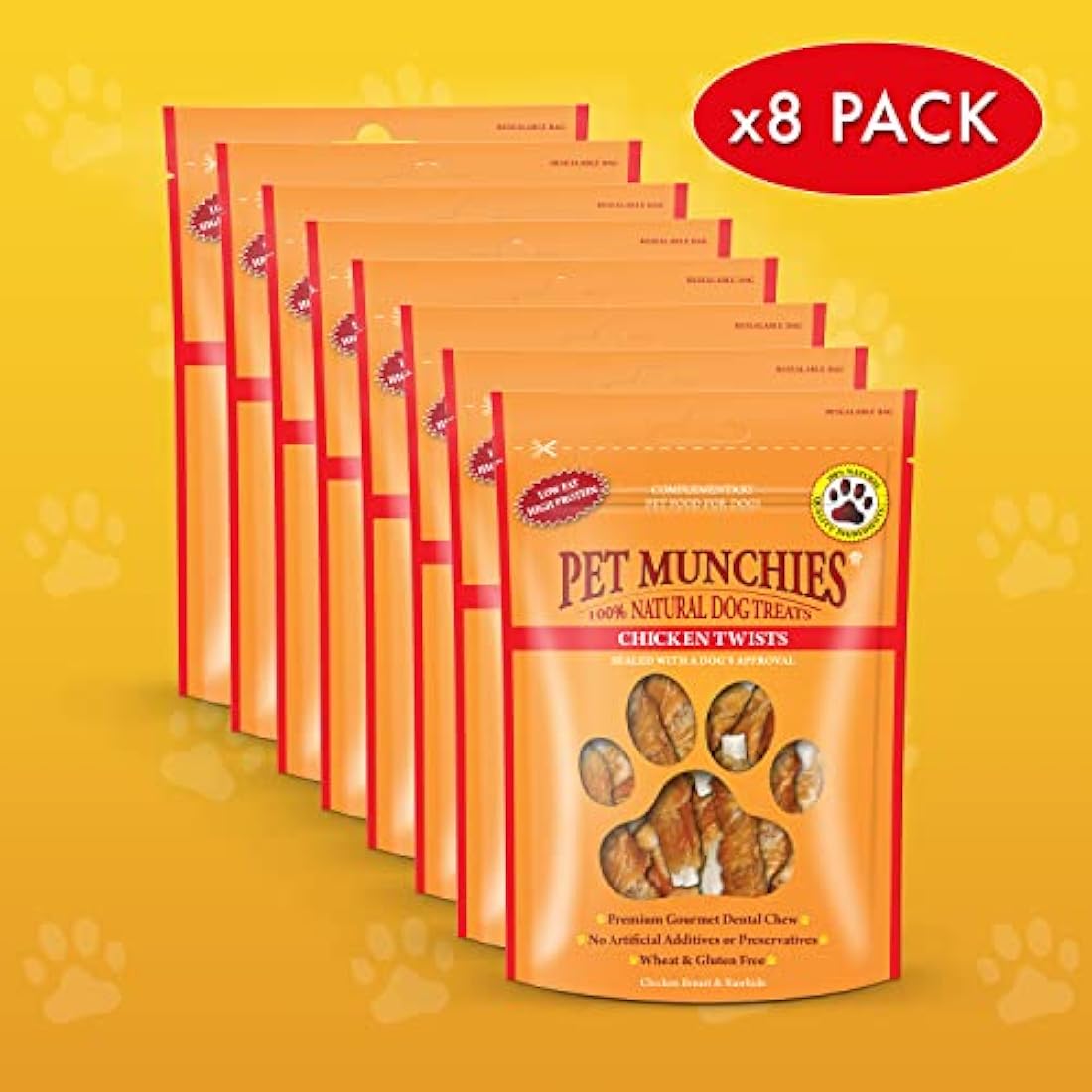 Pet Munchies Chicken Twists Dog Treats, Premium Grain Free Dental Sticks with Natural Real Meat, Low in Fat and High in Protein 80g (Pack of 8)