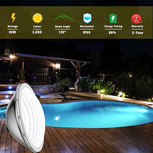 LyLmLe PAR56 Swimming Pool Lights 30W Underwater Lights LED Submersible Waterproof IP68 12V DC/AC,6000K Cold White