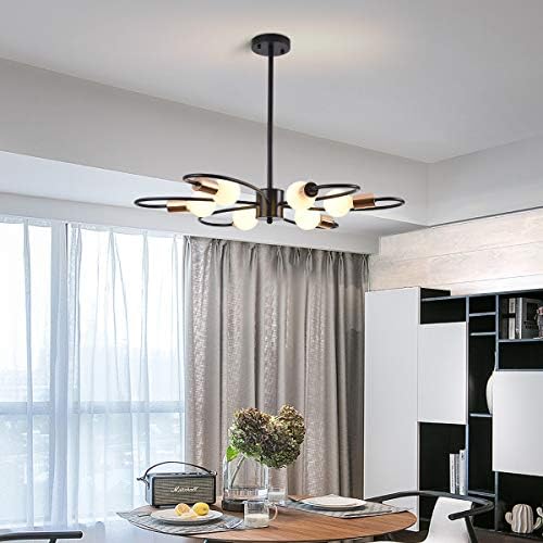 Qcyuui 6-Light Black Chandeliers, Gold Sputnik Ceiling Light, Vintage Instustrial Metal Pendant Light, Adjustable Height Chandeliers for Living Room Bedroom