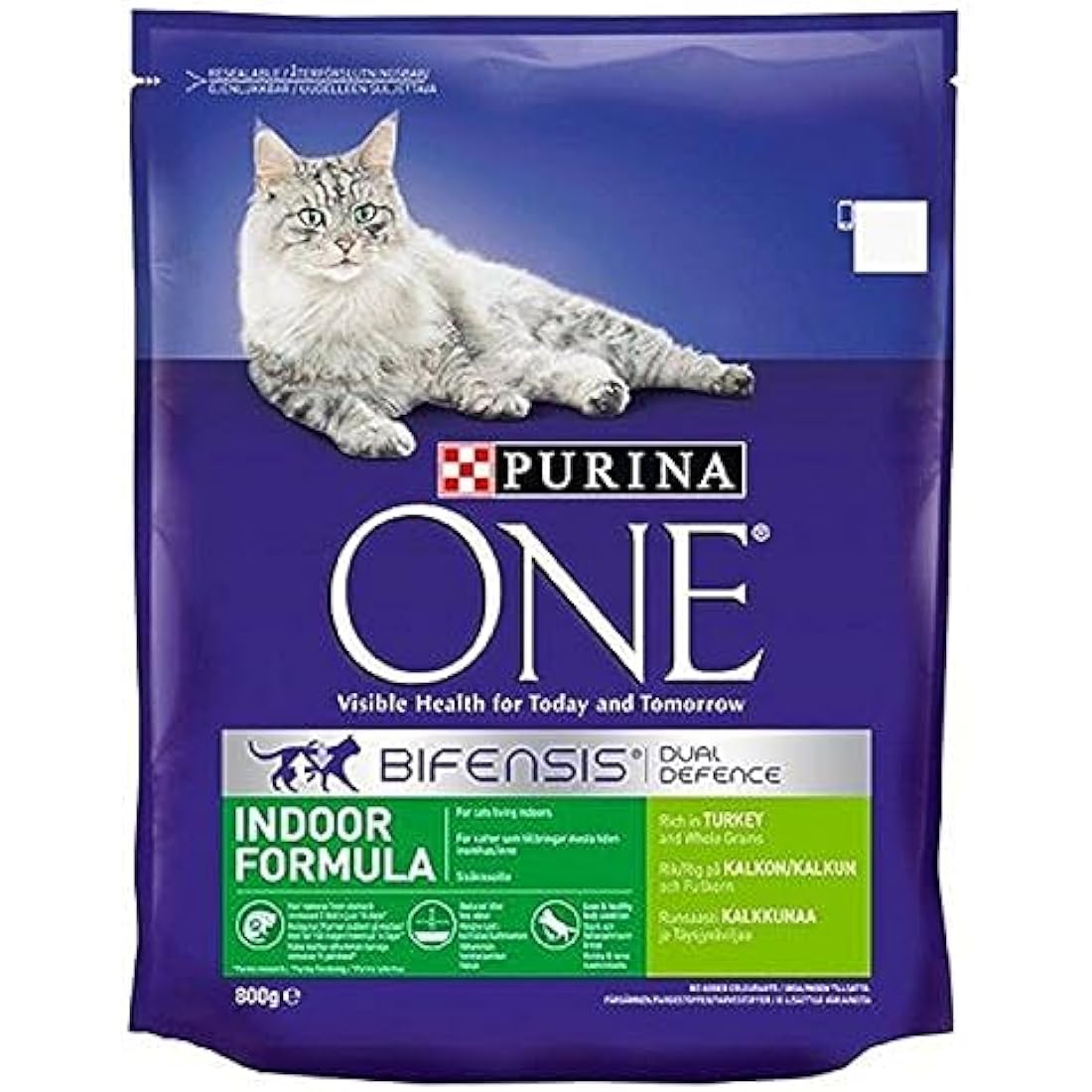 Purina ONE Indoor Dry Cat Food Turkey & Wholegrain 800g (Pack of 4)