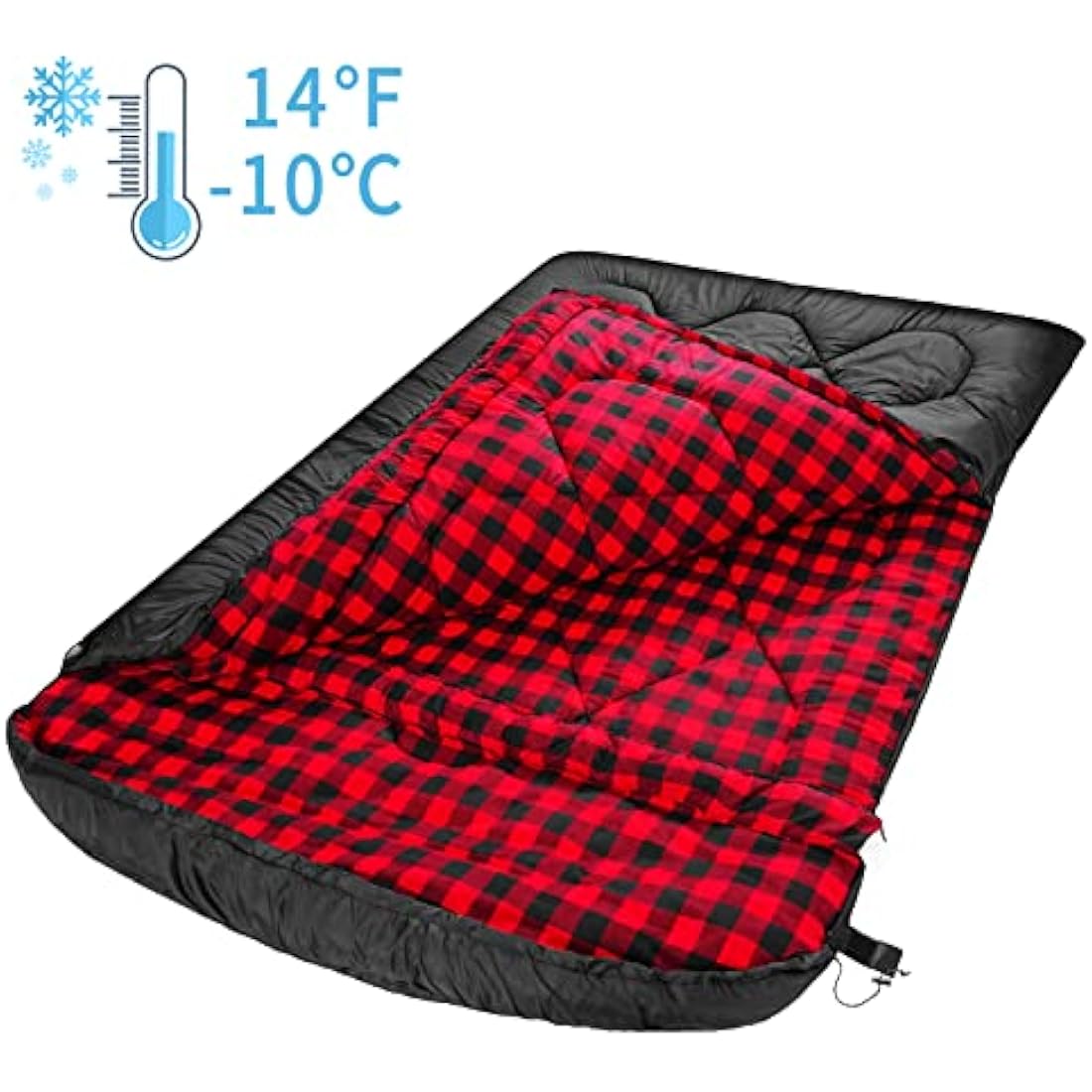 Winter 0 Degree Double Sleeping Bag, Double Wide Queen Size 2 Person Sleeping Bag With 100% Cotton Flannel Lining, Warm And Waterproof For Camping, Fishing or Hunting in Cold Weather