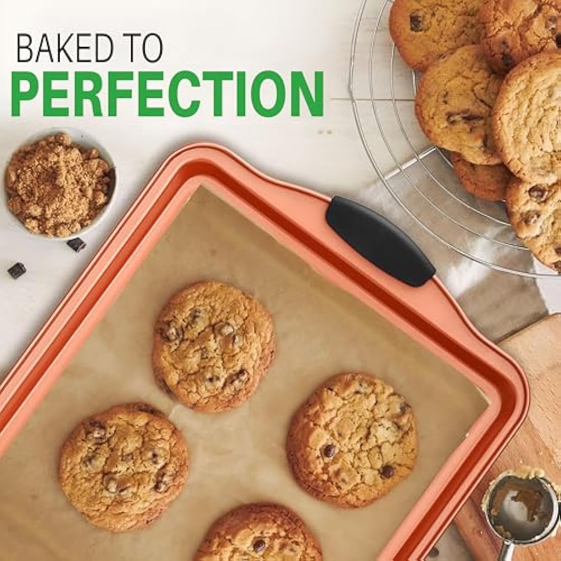 NutriChef 5 Piece Baking Pan Set - PFOA, PFOS, PTFE Free Flexible Nonstick Carbon Steel Bakeware Set - Home Kitchen Bake Pan Cookie Sheet Stackable Baking Tray Set w/Black Silicone Handles